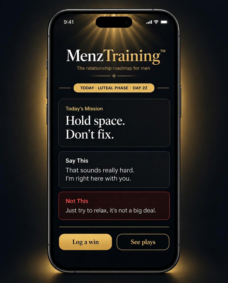 MenzTraining app showing today's mission for the luteal phase